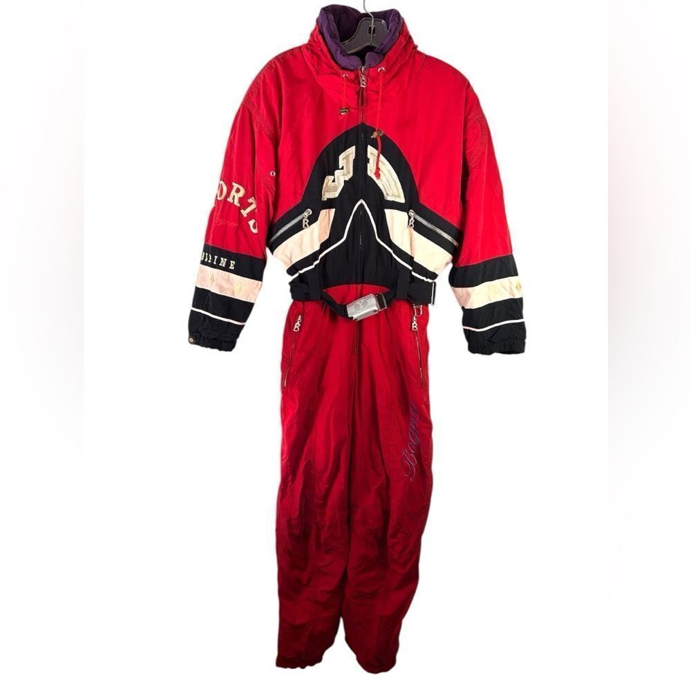 Bogner womens Aztec Southwest 90s Y2k Ski JumpSuit 10 Red Black One Piece Vtg